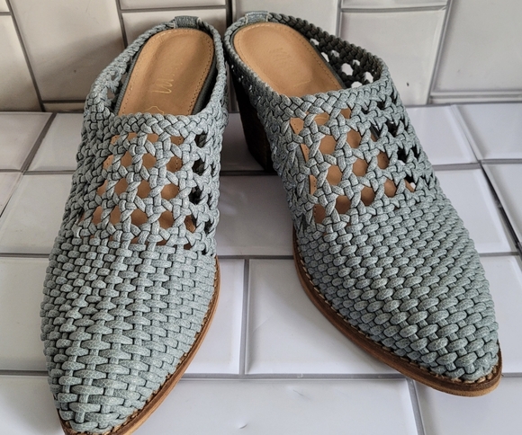 Mi.iM Shoes - MI.IM Women’s Pale Blue Woven Braided Mules Slides 2.5in Block Heel